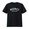 Womens Merci Beaucoup French Slogan Round Neck T Shirt Black Medium Vintage Washed Stretched Graphic Homme Soft Streetwear