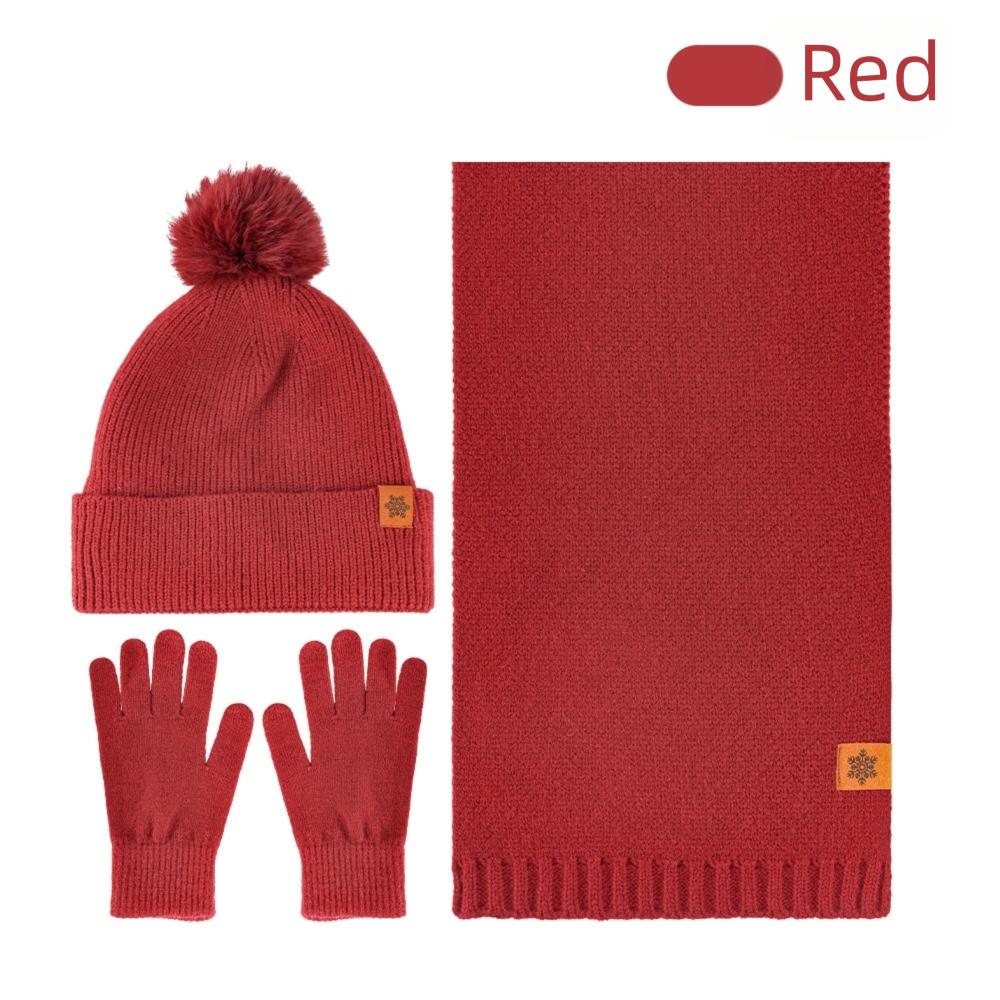 3Pcs/Set Thicken Knit Beanie Snood Set Plush Lining Touchscreen Gloves for Men Women