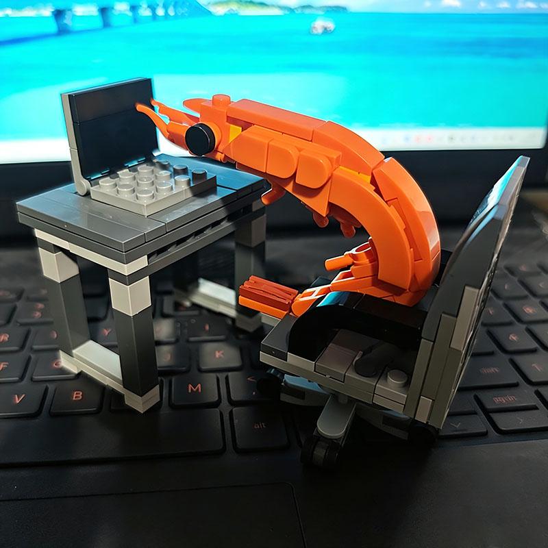 Bai Fen Bai Toys Bricks Toys Model Creative Model Working Shrimp Building Blocks Set Puzzle Assembled Desktop Ornaments Prank For Adult Kids Gift