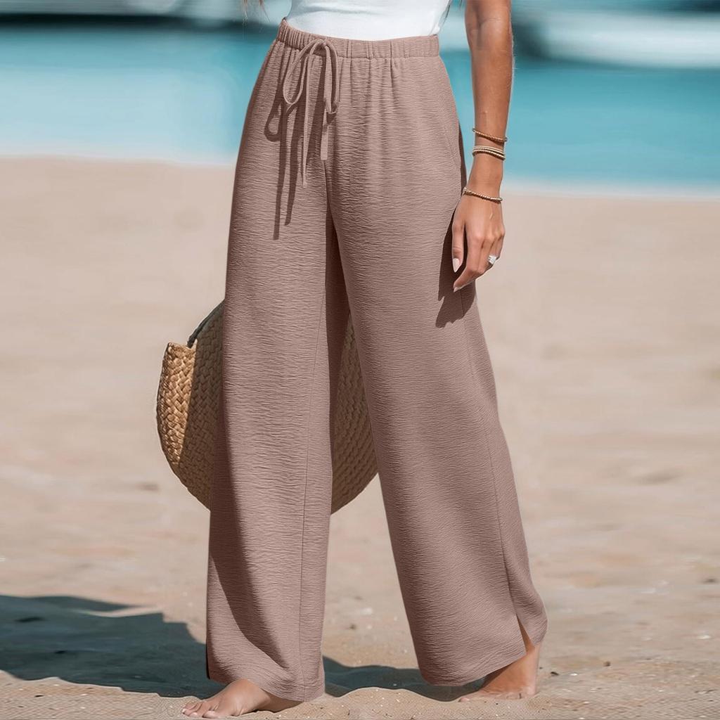 Women's Loose-fitting, -color, Straight-leg Casual Pants With Drawstring And Pockets.