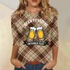 Women's Casual Plaid Three Quarter Sleeve Top Beer Festival Oktober Fest Graphic Print Round Neck Blouse