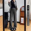 Knitted Fleece Wide-leg Pants Gray Glutinous Rice Pants Women's Pants Drape High Waist Mopping Trousers Slim Straight Casual Pants