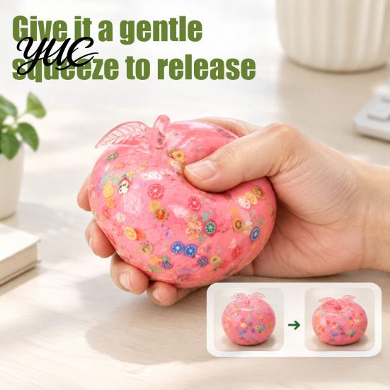 Decompression Toys for Relaxation Apple Squishy Toy, Fruit Squeeze Fidget Toy with Confetti, Soft Portable Anxiety Relief Stress Adults, Desktop