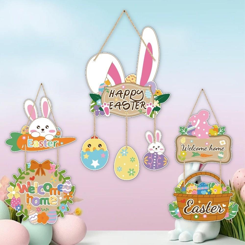 Cartoon Easter Welcome Sign Paper Bunny Egg Decor Easter Hanging Ornament  Party Decoration