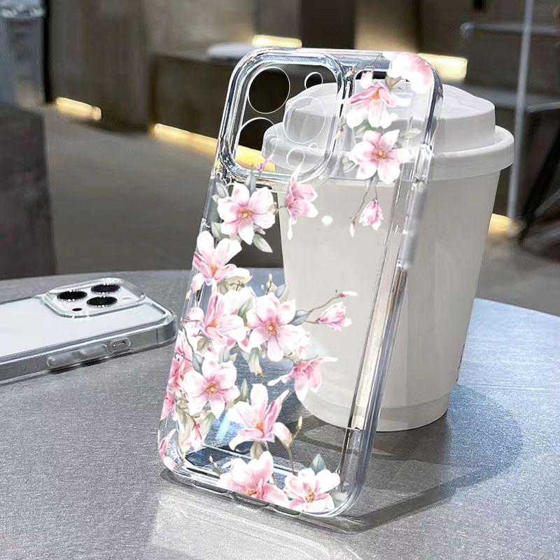 

Silicone Flower Case For iPhone 17 16 15 14 13 12 11 Pro Max XS X XR 7 8 Plus 16E 17Air Transparent Soft Shockproof Bumper Cover iPhone 12 Pro
