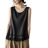 Women's Plus Size Cotton Linen Lace Hem Camisole Vest (2026 Spring/Summer) - Tummy Covering Sleeveless Top
