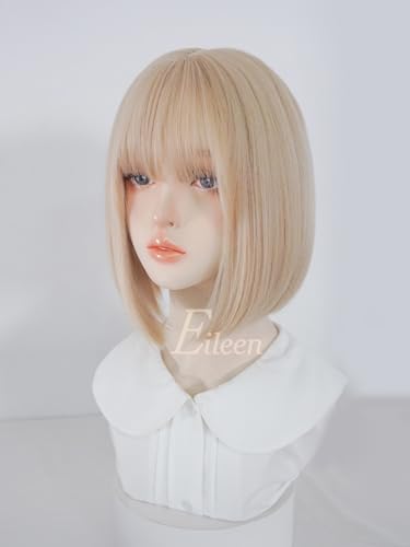 Eileen Bob Blonde Wig, Natural Fluffy, Women's Straight Wig with Net for a Slimming Face