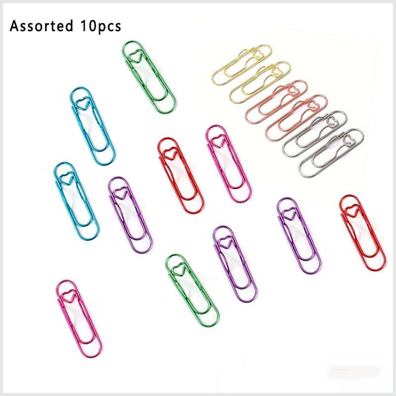 4-pack/10-pack Multifunctional Metal Heart-Shaped Pen Clip Paperclip Secure Hold Writing Supplies & Notebook Accessories