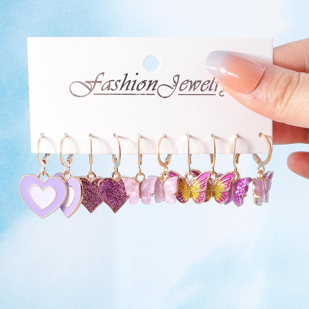 Cute Enamel Love Heart Drop Earrings for Women Girls Animal Flower Butterfly Earrings Kids Jewelry Set Gifts