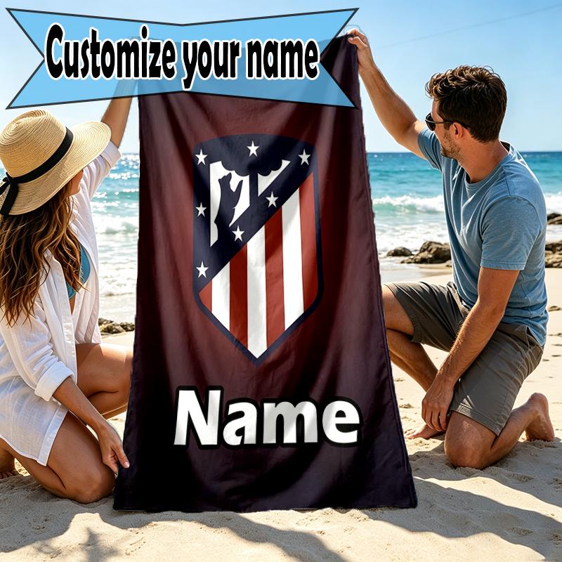 Custom Name Personalized Atletico Madrid Print Beach Towel, for Trip Camping Beach Party Home Decor, Birthday Gift for Family & Friends