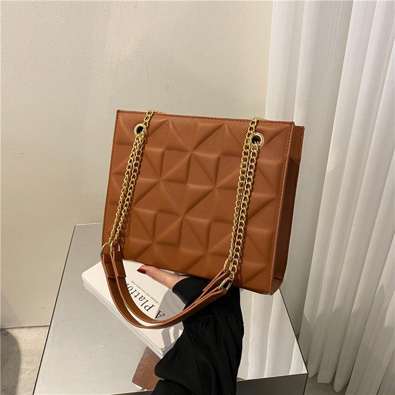 Niche Fashion Checkered Chain Women's Bag French Casual Shoulder Crossbody Bag ins Style Simple Underarm Bag PU Material