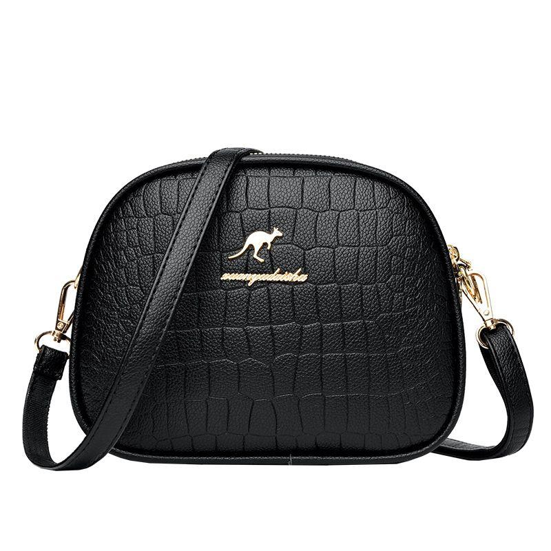 

Kangaroo Genuine Goods Genuine Leather Diamond Small Bag 2025 New Arrival Tide Casual Small round Bag First Layer Leather One-Shoulder Messenger Bag Black fabric: first layer of cowhide