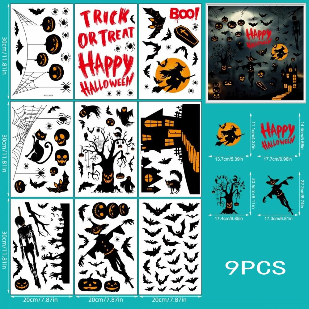 

Halloween Static Cling Window Stickers Set Pumpkin Ghost Bat Haunted House Decor Reusable Home Party for Holiday Glass Decor