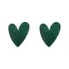 Korean Green Flocked Heart Earrings - S925 Silver Needle, Heart-shaped Studs for Women, Autumn/Winter Style.