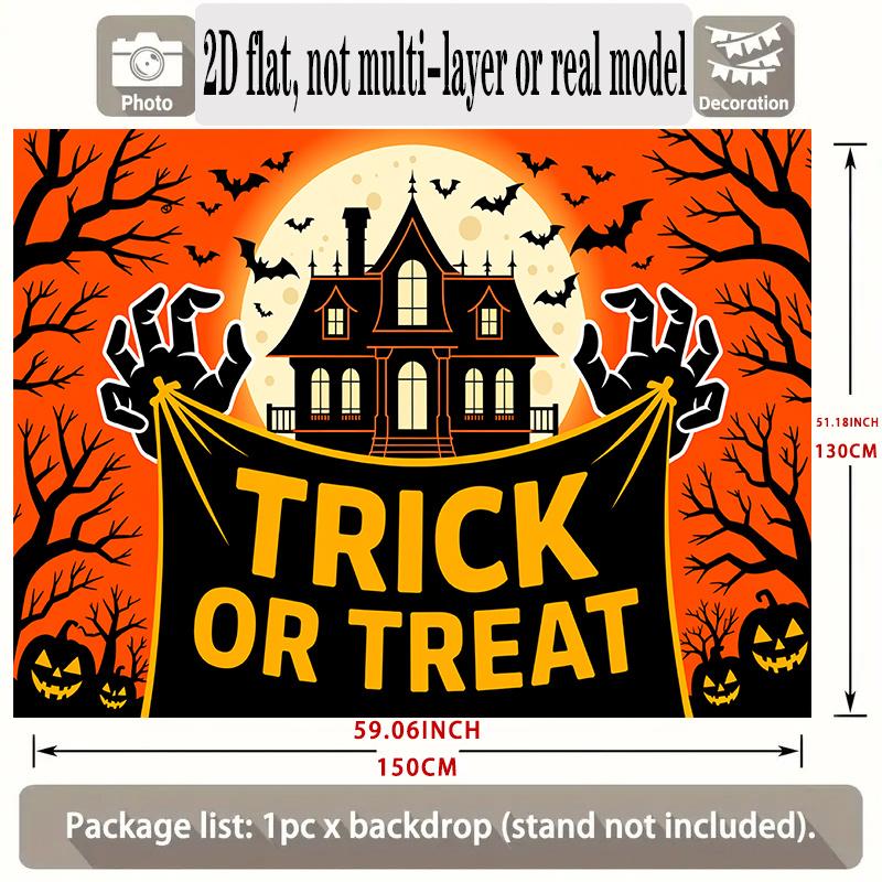 Party Backdrop Halloween Orange Flat Banners Spooky Haunted House Celebrations Wedding Event Photo Background Front Door Decor