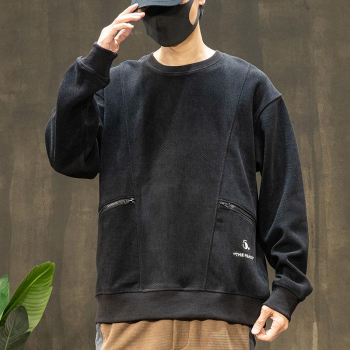 

Японский простой и тяжелый вышитый свитер с круглым вырезом, мужской свободный и толстый повседневный топ 5XL чёрный