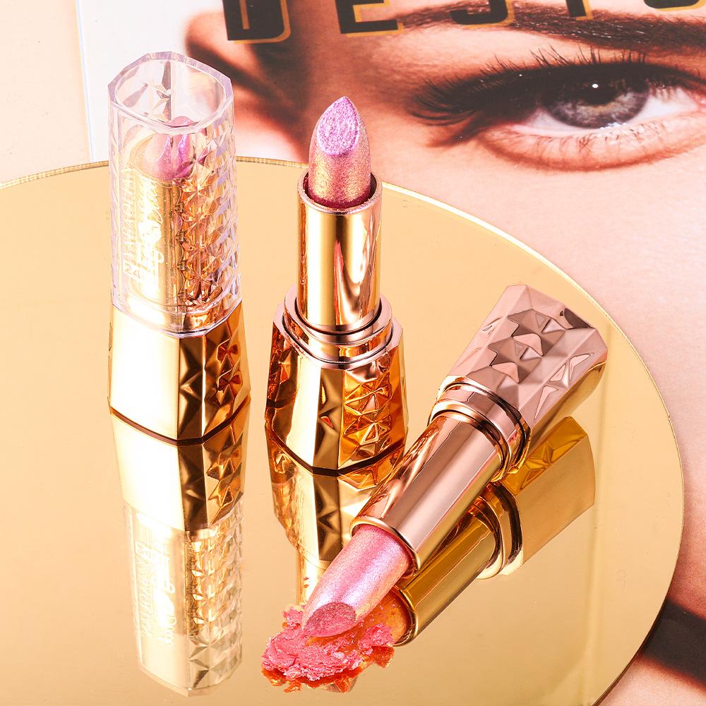 Fine Glitter Lipstick, Quicksand Gold Lipstick, Moisturizing Silky Mermaid Girl Pink, Long-lasting Waterproof, Grapefruit Orange