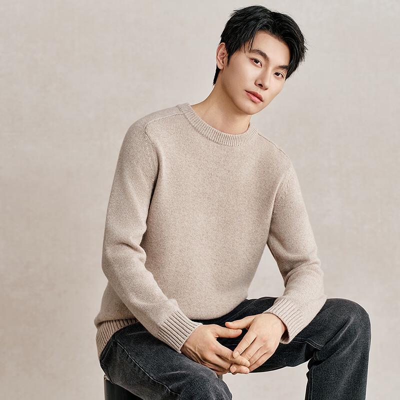 Hengyuanxiang Men's Pure Cashmere Crew Neck Thick Sweater