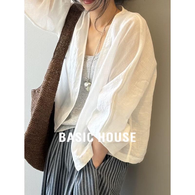 Basic House Women s Retro Ramie Sun Protection Blouse M