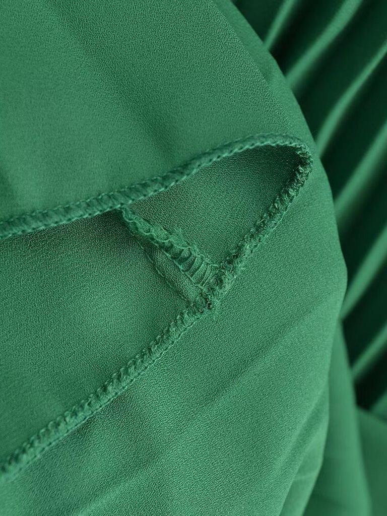 2025 Spring/Autumn Women's Fashion Crew Neck Long Sleeve Belted Pleated Maxi Dress
