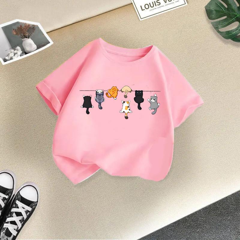 Children's Casual Short-sleeved T-shirt - Summer Boys' and Girls' Casual Cute Cat T-shirt