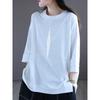 Foreign Trade Export Clearance 100% Cotton 3/4 Sleeve Fashion T-shirt Women Simple and Versatile round Neck Half Sleeve Split Top