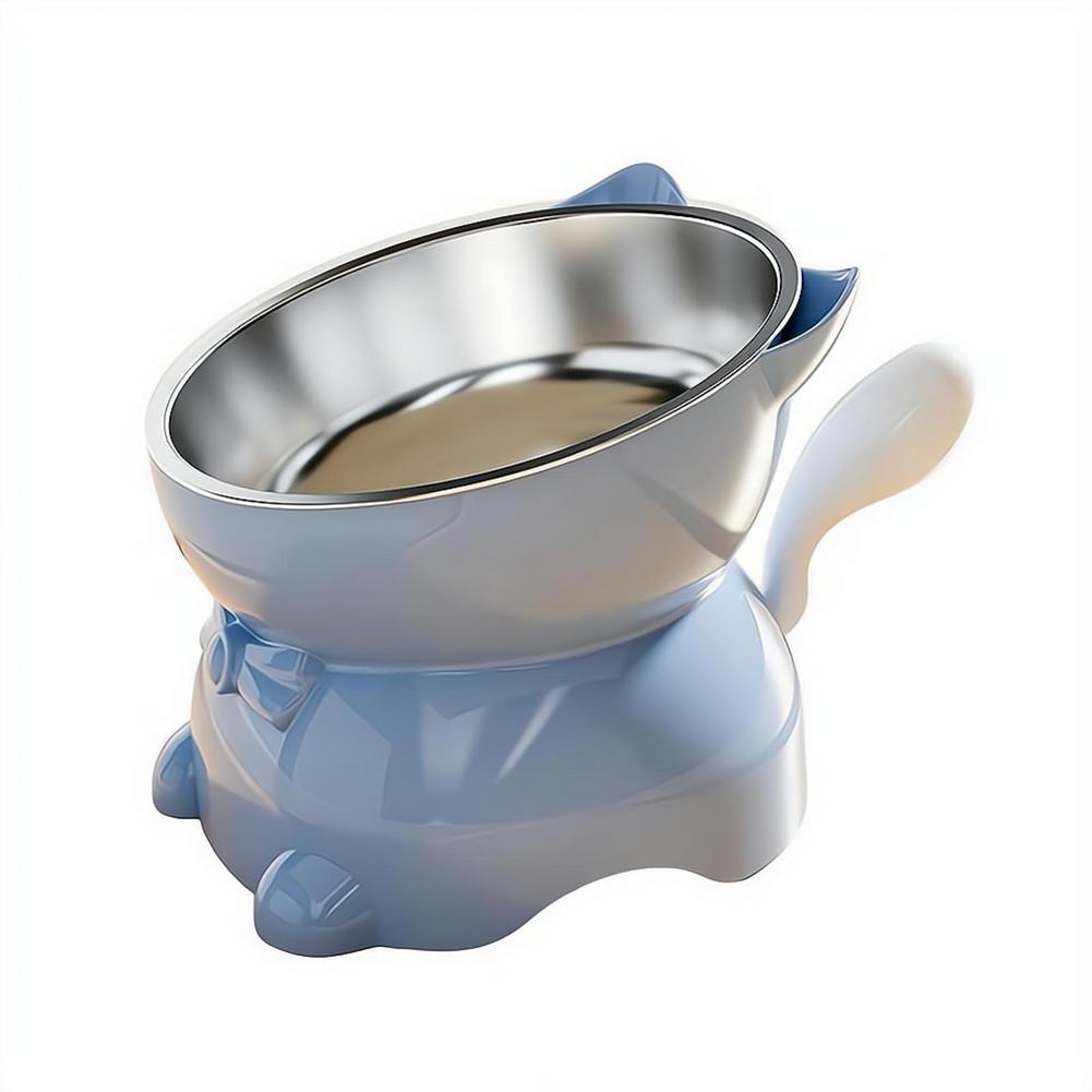 New Large Healthy Safe Stainless Steel Cat Bowl Anti-overturning Oblique Mouth Pet Bowl Increased Neck Protection Dog Water Bowl