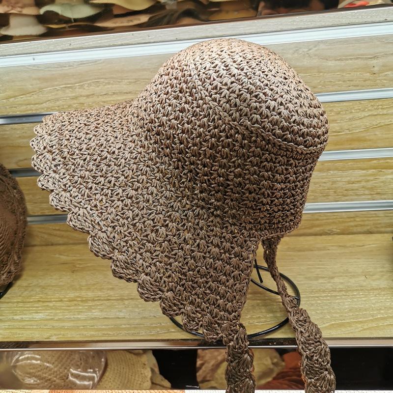 

Соломенная шляпа женская весна и лето корейская версия завязанная шляпа ретро шляпа принцессы милая шляпа рыбака соломенная плетеная японская шляпа лоли M（56-58cm） темный кофе