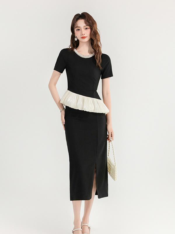 

Summer Celebrity Chic Beaded Two-Piece Set with Ruffle Slit Skirt 2XL