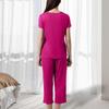 Women's Fashionable V-neck Casual Short-sleeved Loungewear Lace Pajamas Loose, Comfortable, Breathable Plus Size Color Top