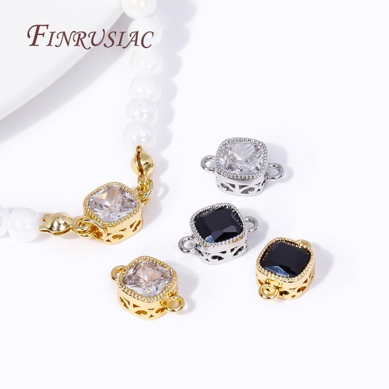 luxury 18K Gold Plated Brass and Zircon Square Connect Charm Pendants High Quality DIY Jewelry Making Bracelet Necklace Earrings