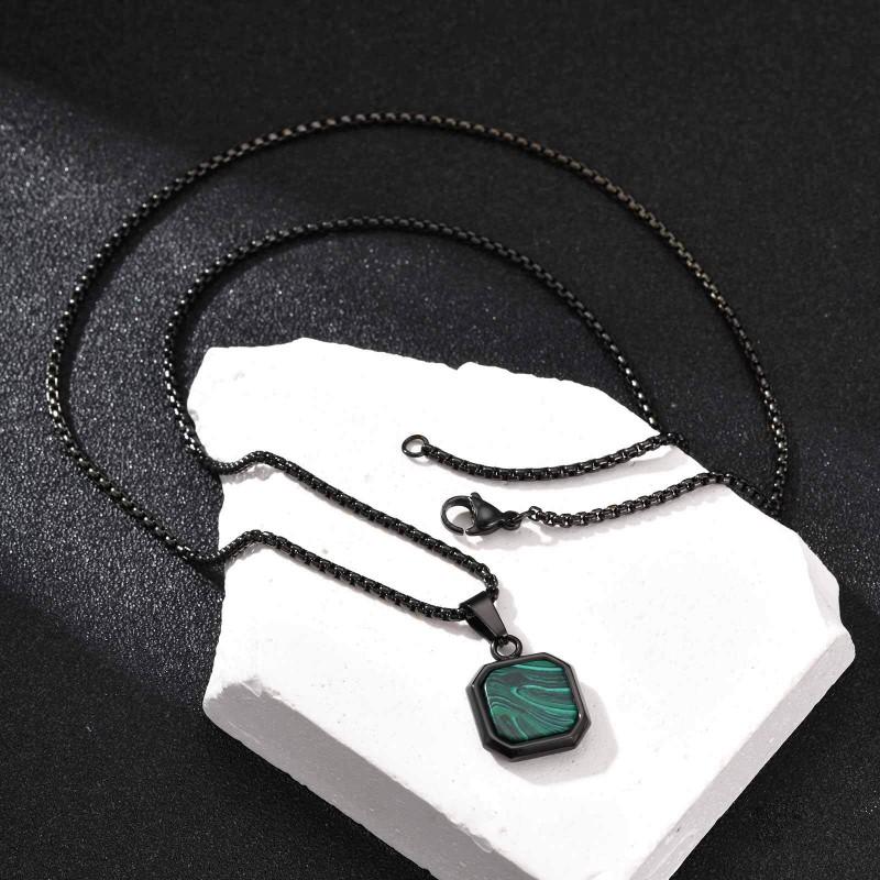 Stainless Steel Square Pendant Necklace Men Long Chain Layered Hip Hop Jewelry Geometric Titanium
