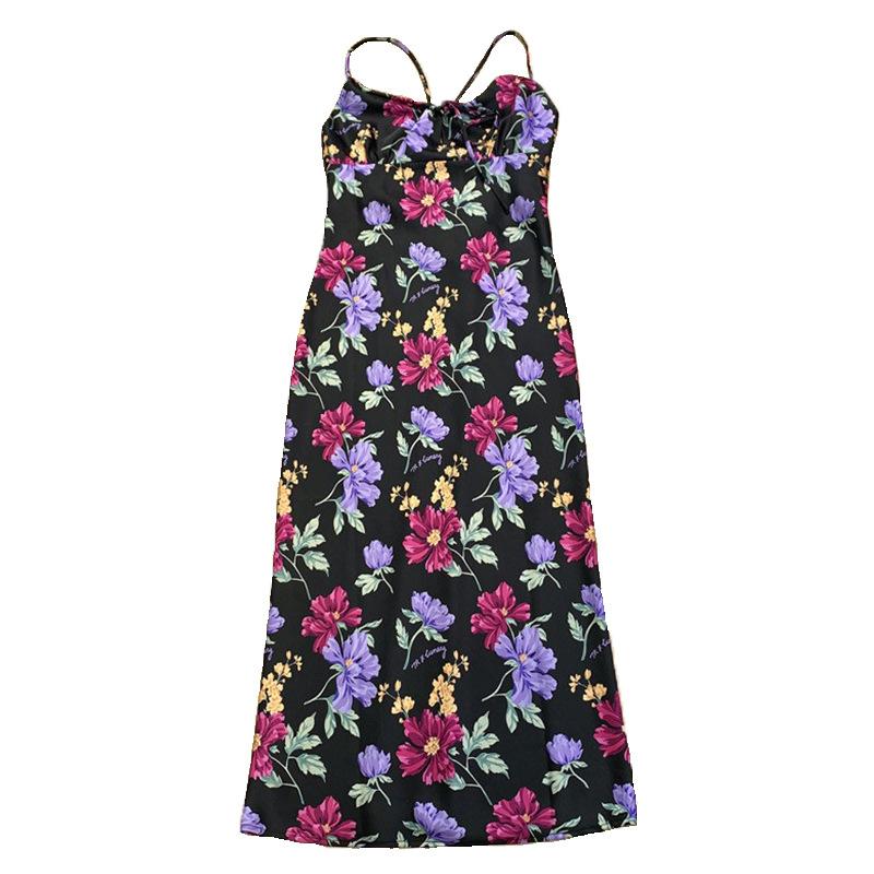 

Платье с цветочным принтом и завязками, ретро-фиолетовое платье с подтяжками, новинка 2025 года L