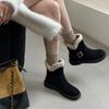 2025 autumn and winter new round head thick-soled fluffy snow boken outer wear one word with matte thick-soled warm short boots women