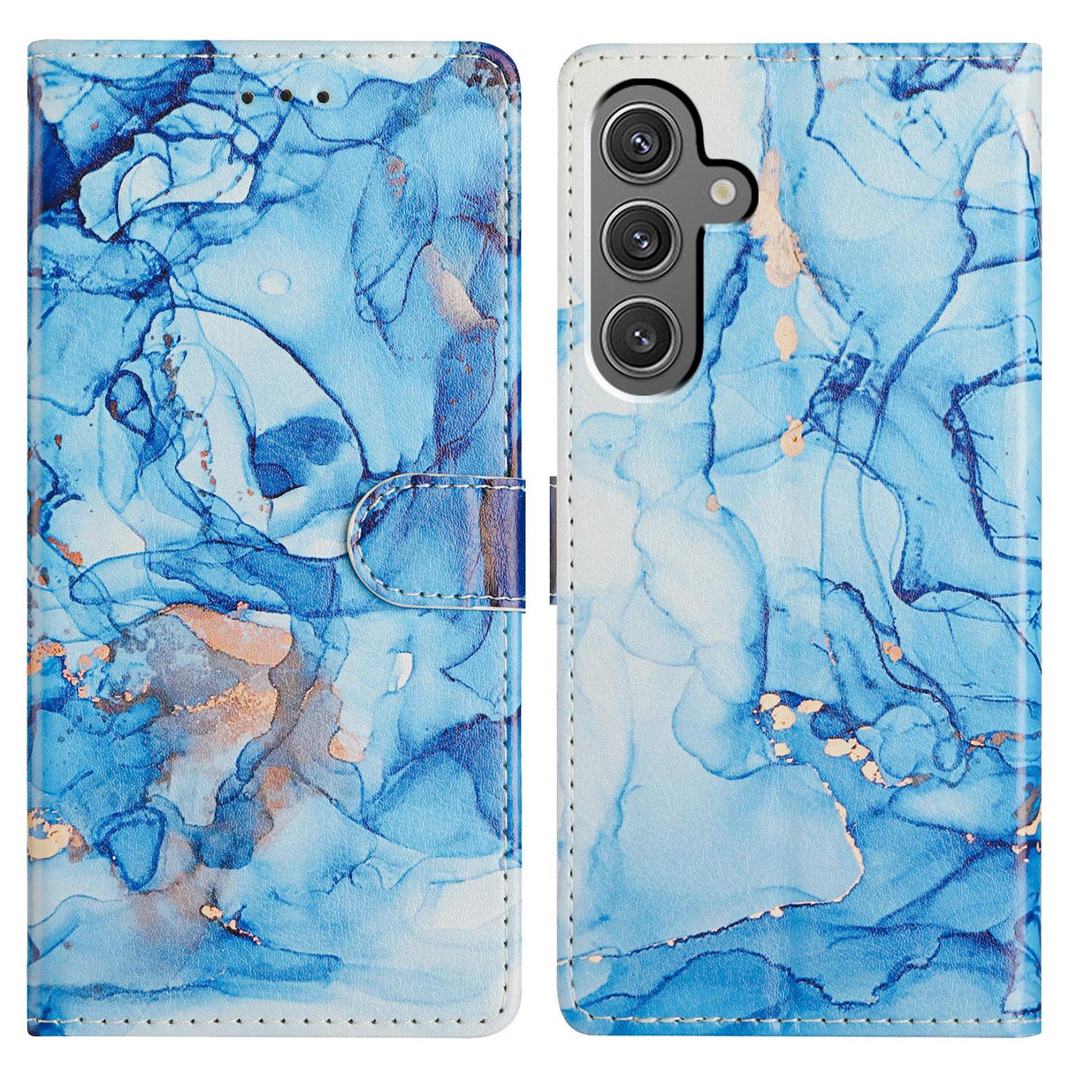 

For Samsung Galaxy A15 5G Case Pattern Printing Wallet Stand Flip Leather Phone Cover Blue Marble