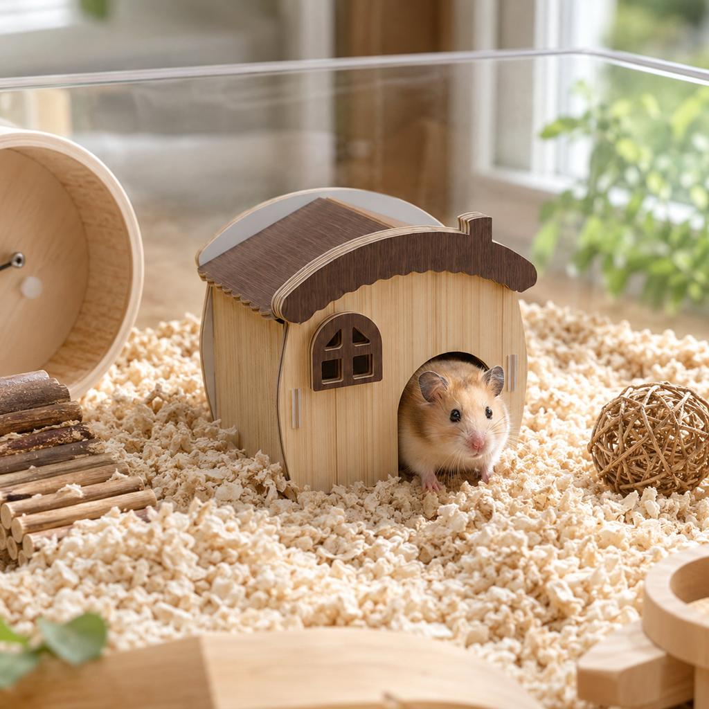 Wooden Small Animal Hideout House for Hamsters and Dwarf Hamsters Natural Solid Wood Pet Shelter Small Animal Nesting Toy