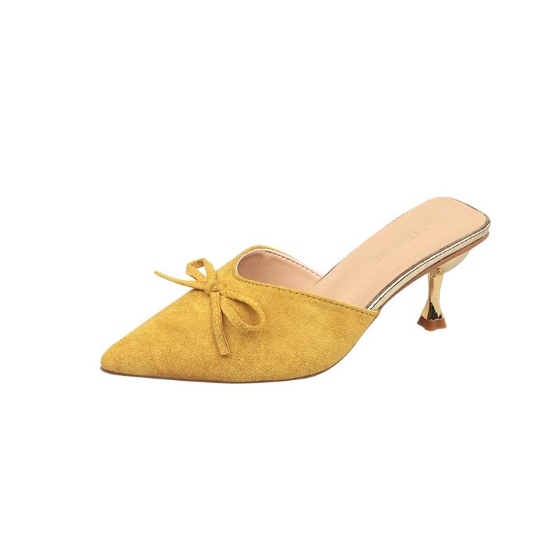 Fashion Pointed Toe Women Mules Slippers Shoes Fashion Butterfly-knot Slip On Slides Design Style Low Heels Banquet Party Sandals Shoes