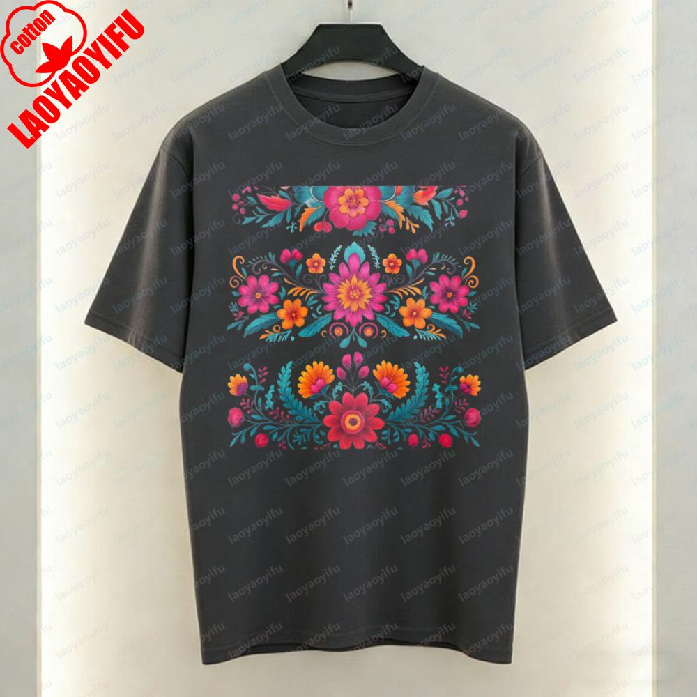 Oaxaca Floral Tee Traditional Mexican Heritage Cultural Pride Printed Tshirt Festival Travel Casual Style Cotton Tops for Women