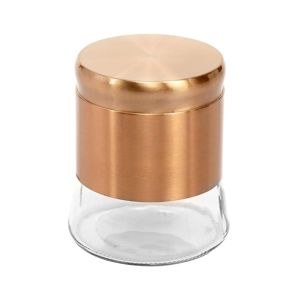 Rose Gold Finish - Bell Bottom Glass Jars for Sugar,Cereal, Spices, Pulses and Other Kitchen Storage 1250ml, Set of 6