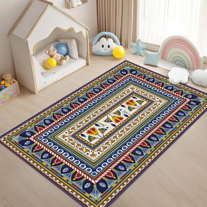 Patchwork Plaid Printed Carpet Geometric Plant Flower Printed Carpet Living Room Bedroom Large Soft and Non Slip Rug Bedroom