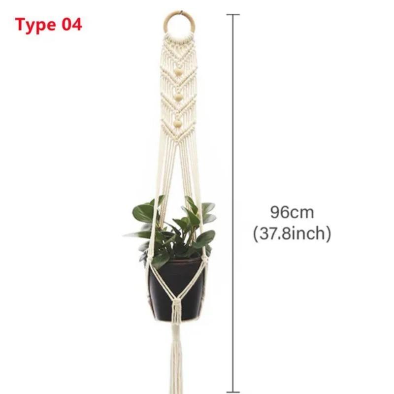 Flowerpot Plant Holder Hand-knitted Cotton Rope Wall Hanging Flowerpot Holder Basket