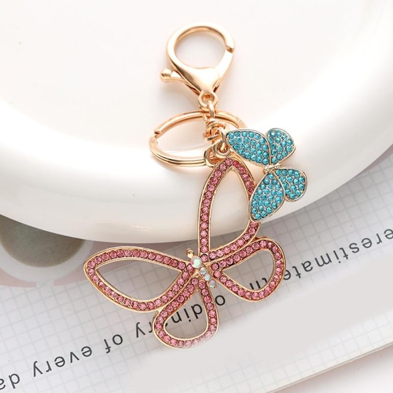 Delicate Butterfly Pendant Keychain Stylish Rhinestones Key Rings Colorful Key Chain Adornment for Fashion Lovers