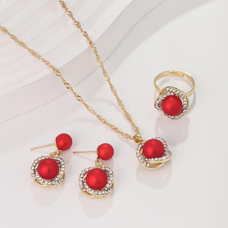 Korean Luxury Pearl & Diamond-Inspired Jewelry Set: Necklace, Earrings, Ring