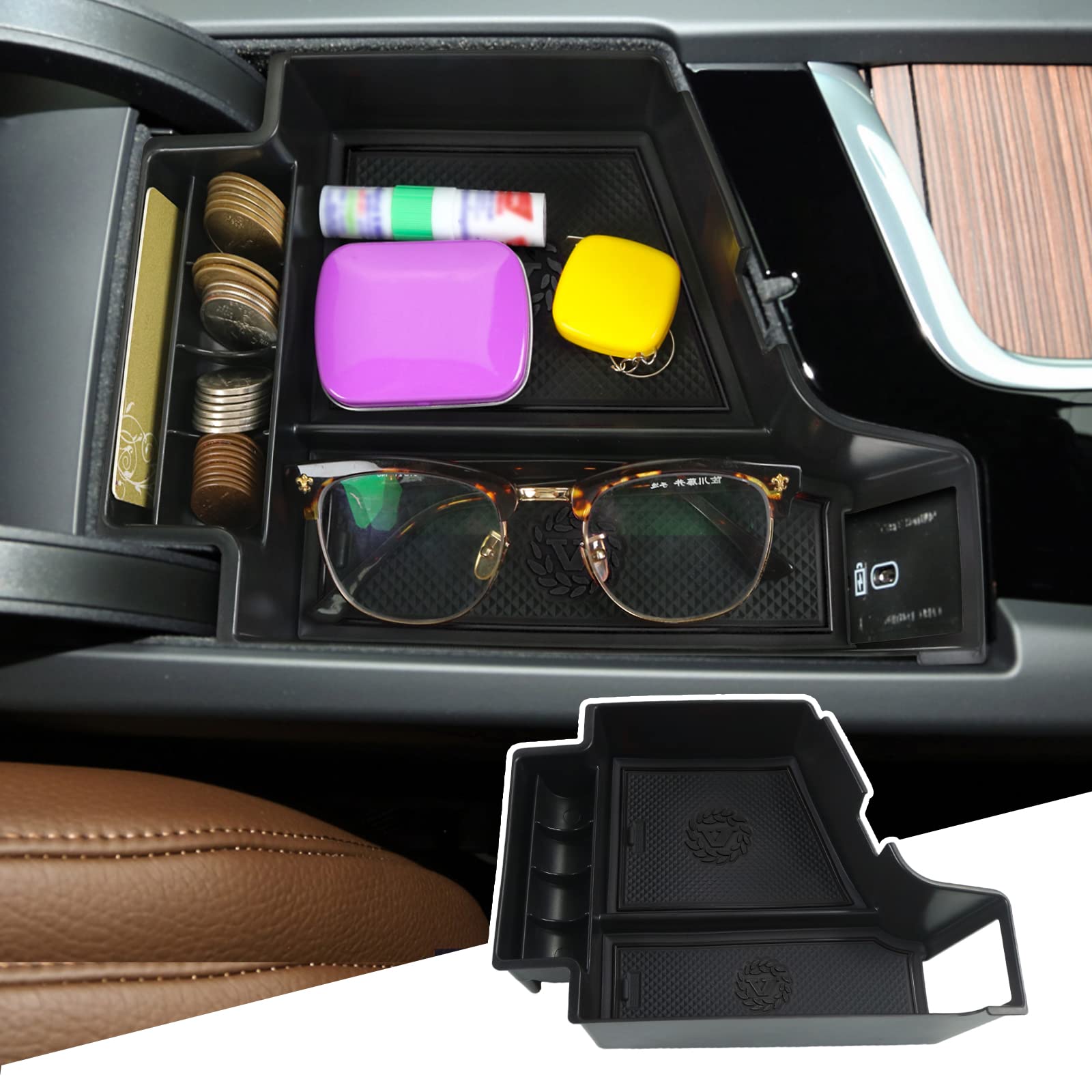 

Органайзер для консоли BIBIBO для нового Volvo включает резиновый вкладыш и резиновый коврик для хранения мелких предметов XC60, коврик, лоток, нескользящие детали, (черный)