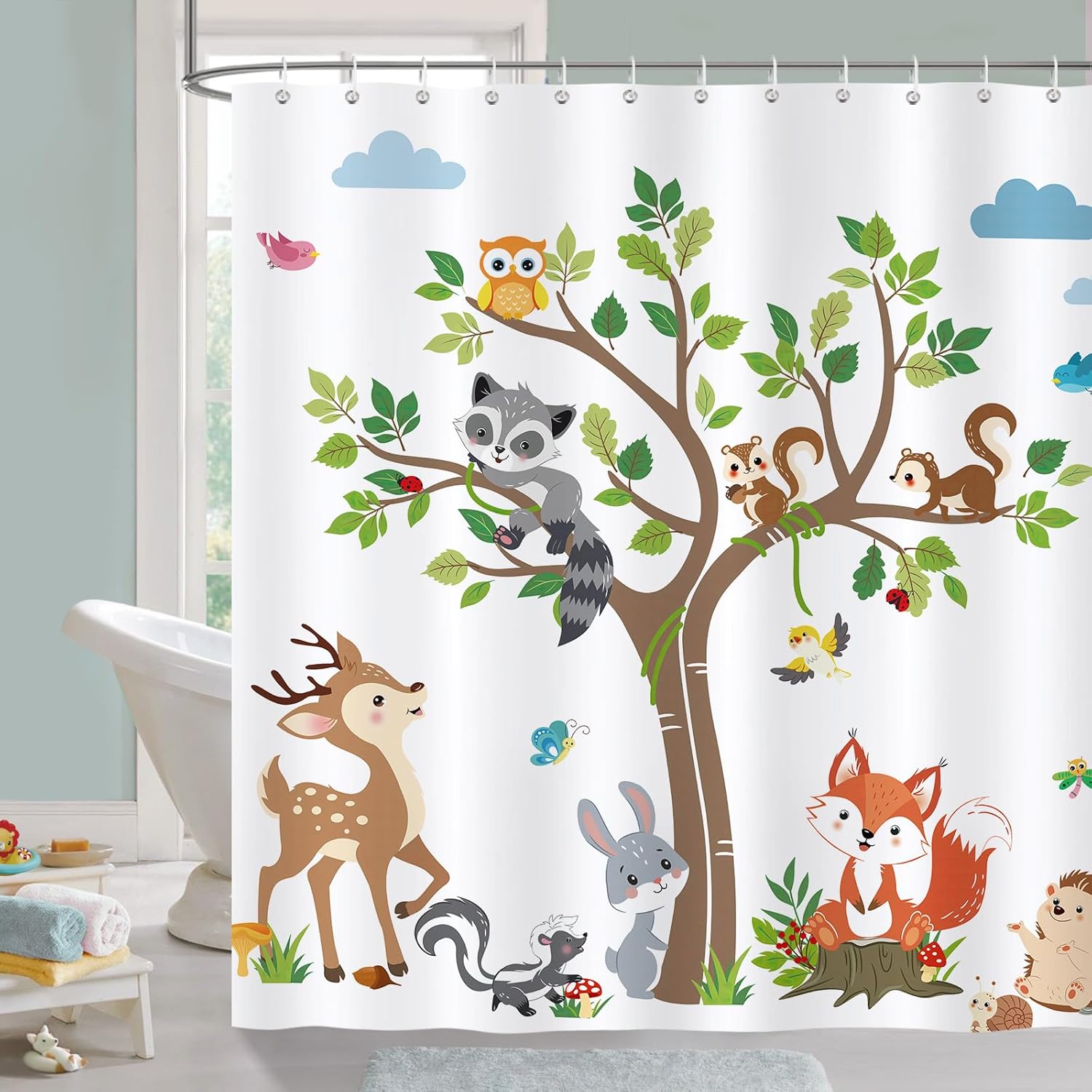 

Kids Abc Alphabet Shower Curtain - Colorful Cartoon Animal Educational Decor - Washable Fabric Curtain - For Children Bathroom W60H190(CM)-1 Pcs