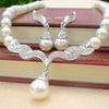 Braut Frauen Halskette Faux Perle Strass Charms Hochzeit Ohrringe Schmuck Set