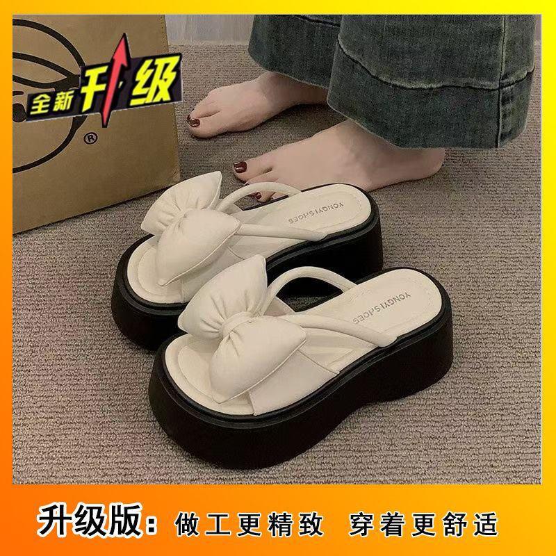 Outdoor Wear Fashion Popular Versatile Round Head Muffin Shoes Summer 2025 New Bow Thick-soled Beach Cool Slippers
