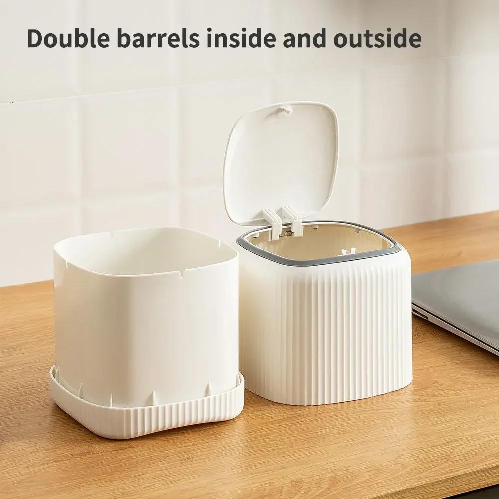 Mini Desktop Trash with Lid Outside Double Barrels Garbage Bedroom Office Desk Storage Box Made Durable Plastic Home Supplies