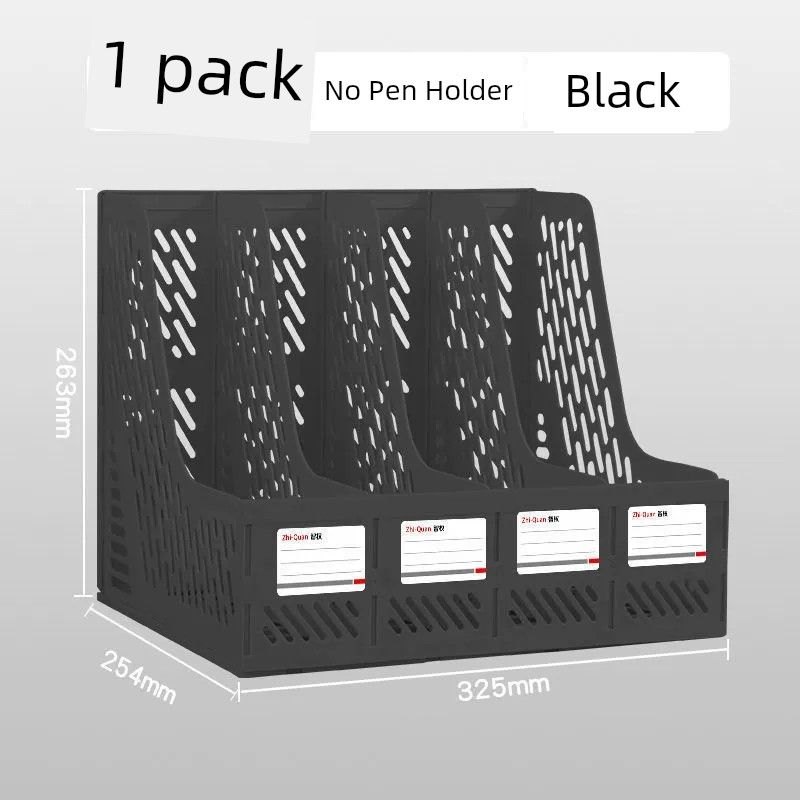 

Four-Column File Box Office All Products Document Rack File Folder Shelf Student Bookshelf Simple Desktop Book Stand Desktop Stationery Storage Box (Classic 4-Link Black)/1 Pack