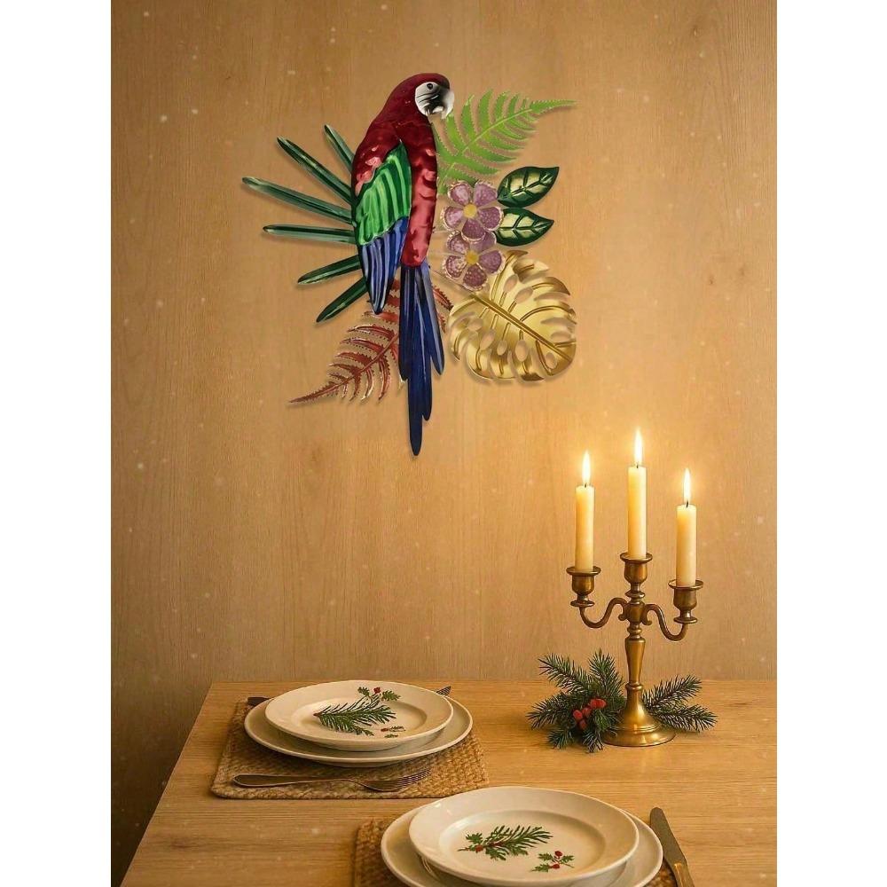 Vintage Metal Parrot Wall Art, Tropical Floral Colorful Bird Decor, Bohemian Kitchen Sign, Farmhouse Coffee Shop Hanging, Unique Gift for Women